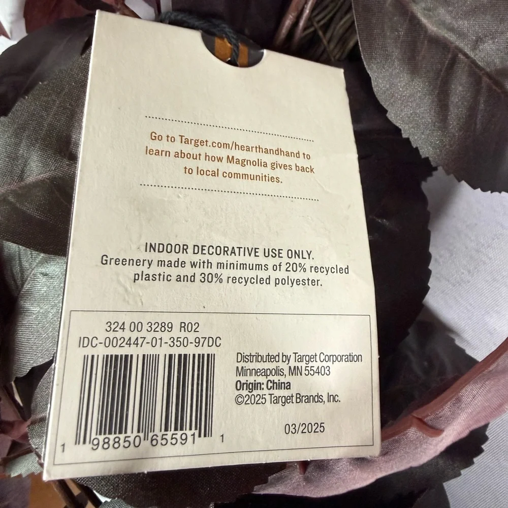 Hearth & Hand 26” Deep Plum Leaf Wreath - NWT